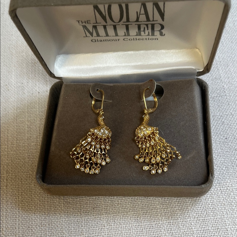 Nolan Miller Wild Peacock Gold Crystal Drop Earrings